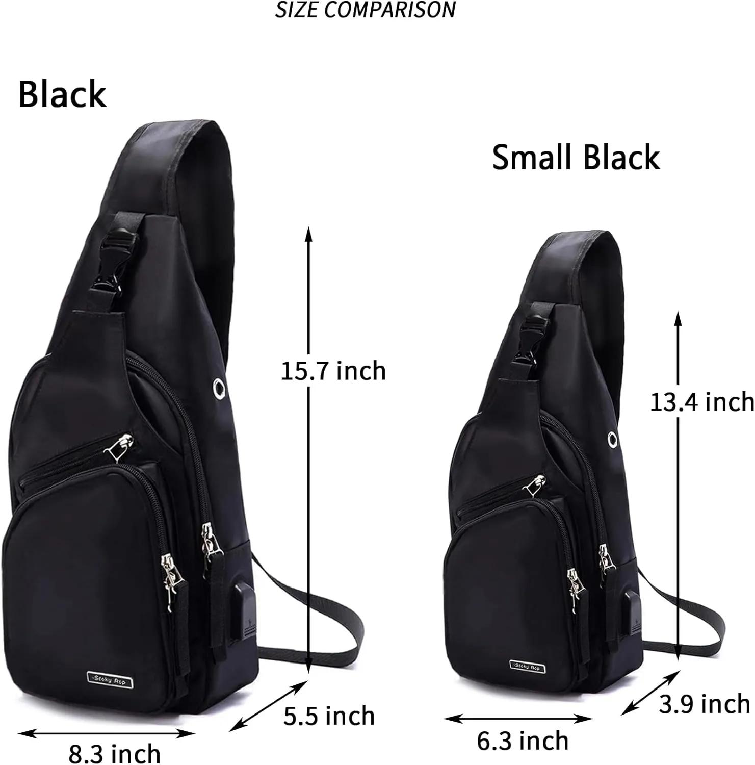 Seoky Rop Men Women Sling Backpack Nylon Water Resistant Shoulder Chest Crossbody Sling Bag with USB Charging Port