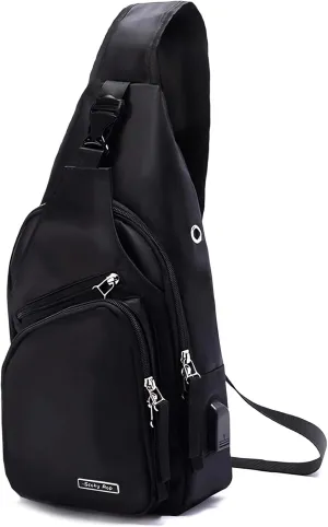 Seoky Rop Men Women Sling Backpack Nylon Water Resistant Shoulder Chest Crossbody Sling Bag with USB Charging Port
