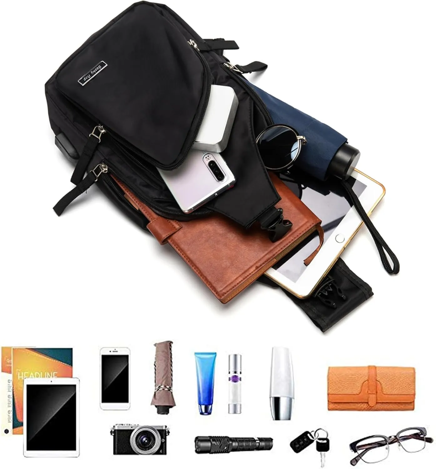 Seoky Rop Men Women Sling Backpack Nylon Water Resistant Shoulder Chest Crossbody Sling Bag with USB Charging Port