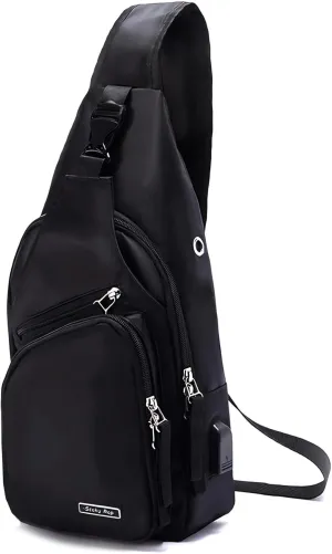Seoky Rop Men Women Sling Backpack Nylon Water Resistant Shoulder Chest Crossbody Sling Bag with USB Charging Port