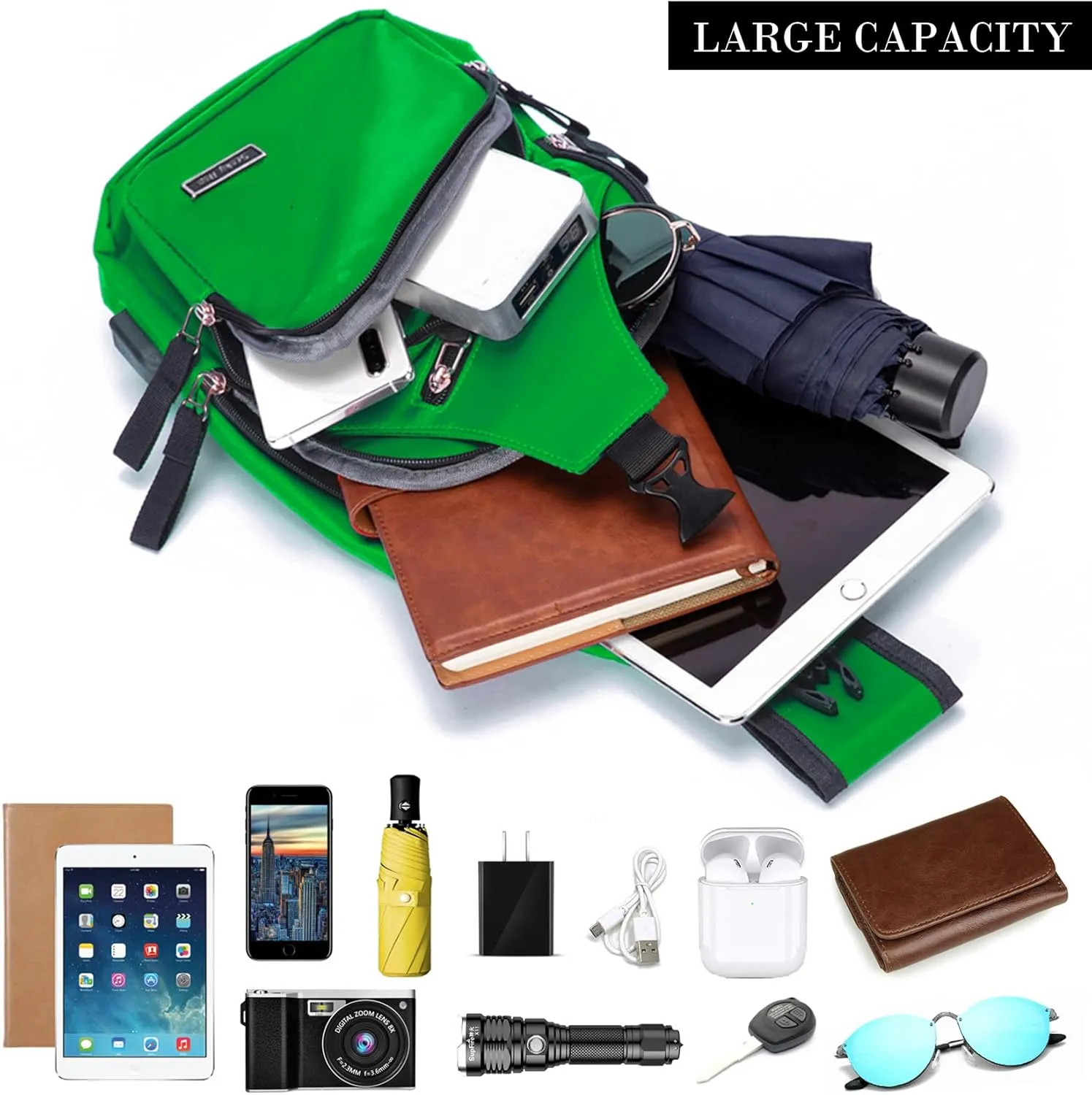 Seoky Rop Men Women Sling Backpack Nylon Water Resistant Shoulder Chest Crossbody Sling Bag with USB Charging Port