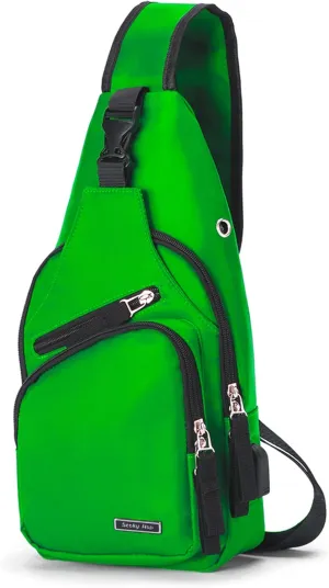 Seoky Rop Men Women Sling Backpack Nylon Water Resistant Shoulder Chest Crossbody Sling Bag with USB Charging Port