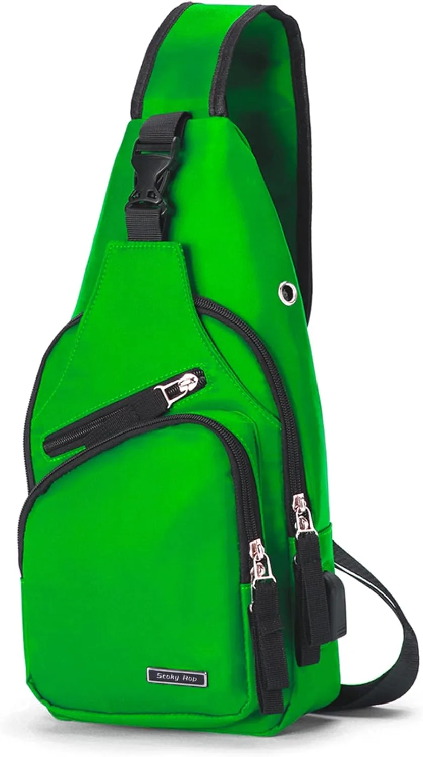 Seoky Rop Men Women Sling Backpack Nylon Water Resistant Shoulder Chest Crossbody Sling Bag with USB Charging Port