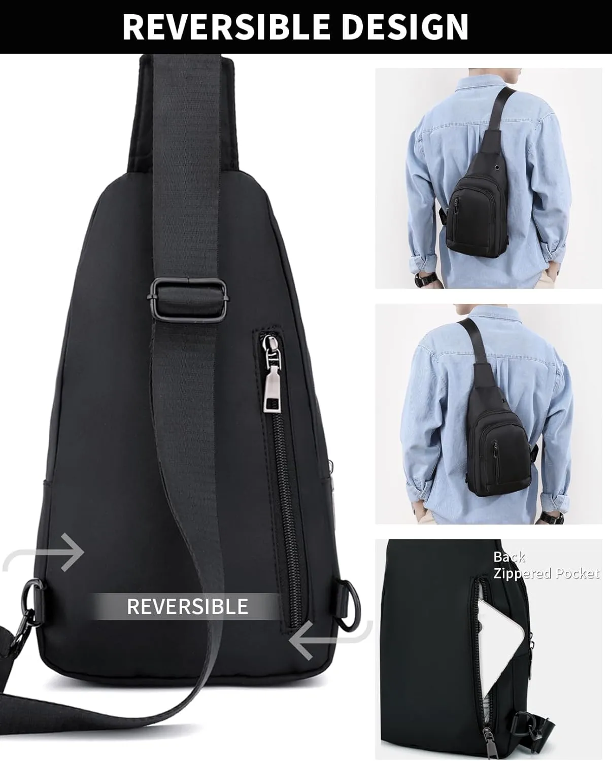 Seoky Rop Sling Bag Crossbody Backpack for Men Women Small Purse Chest Shoulder Bag for Travel Hiking Daypack Black
