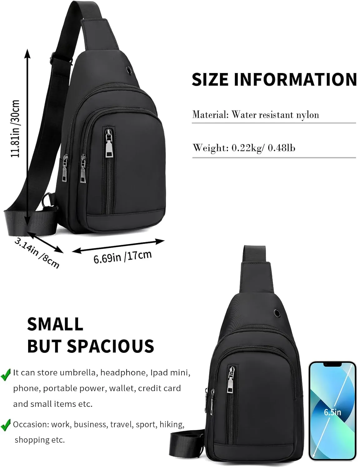 Seoky Rop Sling Bag Crossbody Backpack for Men Women Small Purse Chest Shoulder Bag for Travel Hiking Daypack Black