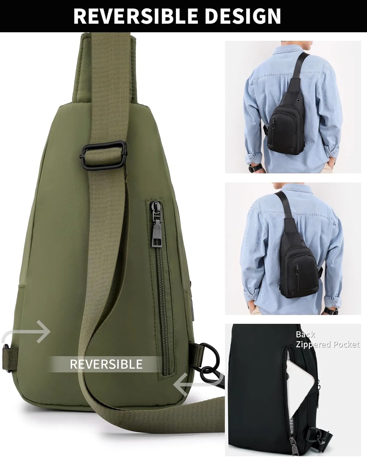 Seoky Rop Sling Bag Crossbody Backpack for Men Women Small Purse Chest Shoulder Bag for Travel Hiking Daypack Green