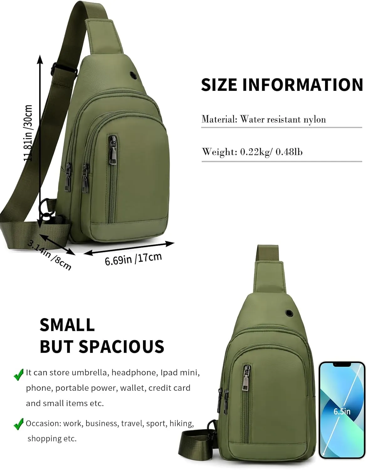Seoky Rop Sling Bag Crossbody Backpack for Men Women Small Purse Chest Shoulder Bag for Travel Hiking Daypack Green