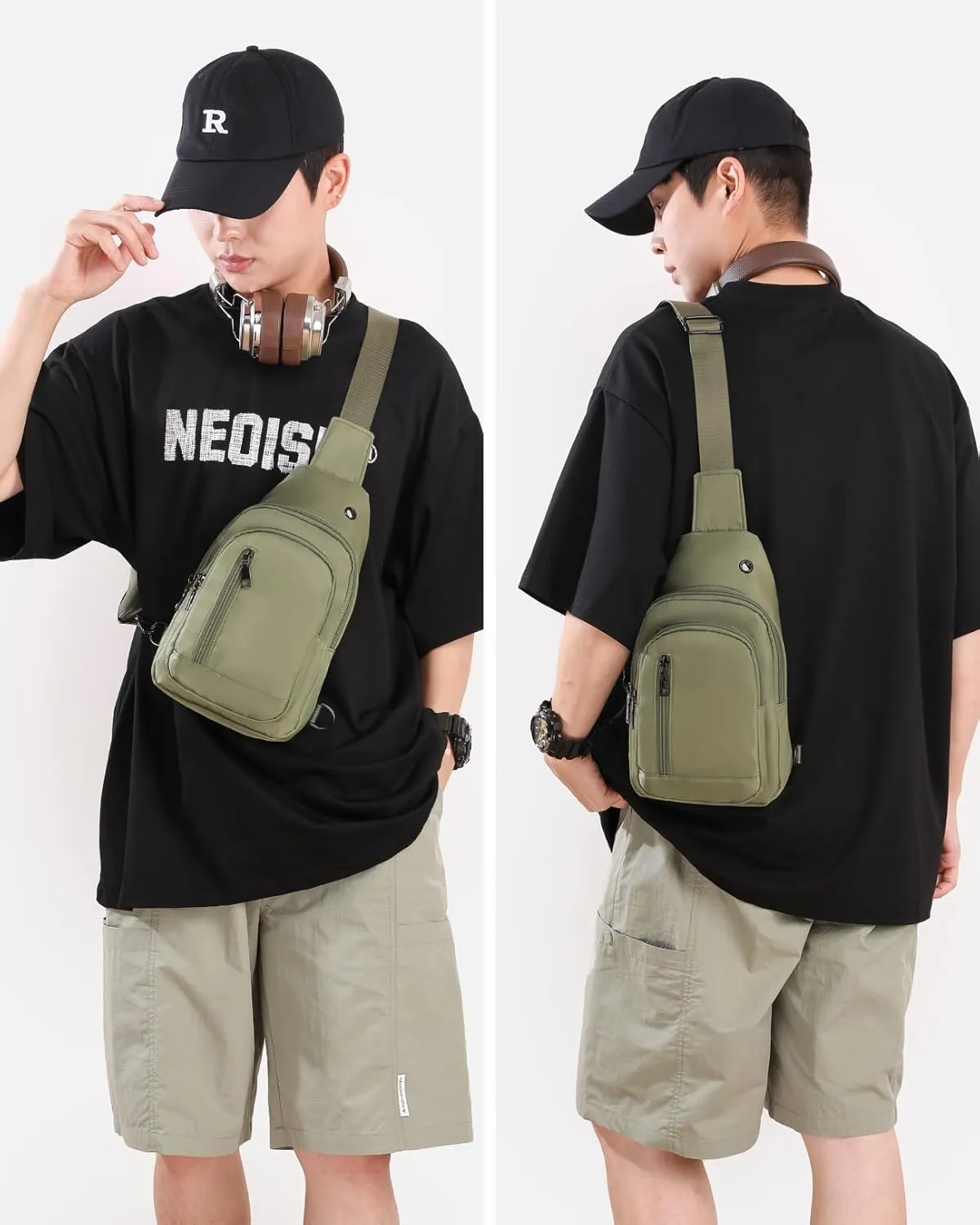 Seoky Rop Sling Bag Crossbody Backpack for Men Women Small Purse Chest Shoulder Bag for Travel Hiking Daypack Green