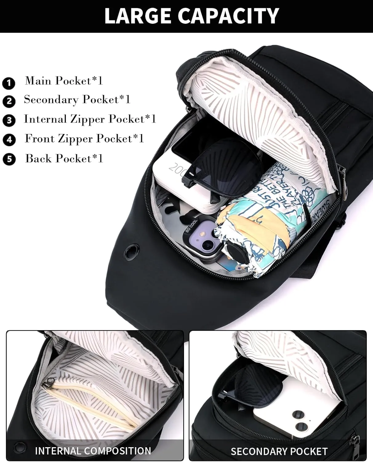 Seoky Rop Sling Bag Crossbody Backpack for Men Women Small Purse Chest Shoulder Bag for Travel Hiking Daypack Green