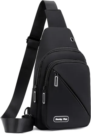 Seoky Rop Sling Bag for Men Women, Small Nylon Crossbody Bag Trendy, Casual Shoulder Chest Bag for Travel Running Hiking Black