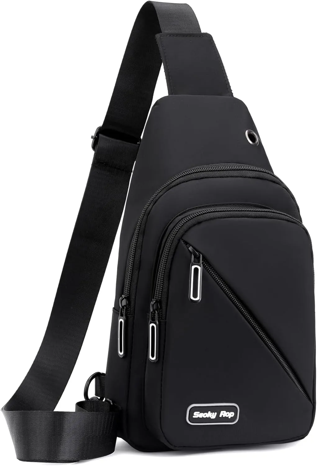 Seoky Rop Sling Bag for Men Women, Small Nylon Crossbody Bag Trendy, Casual Shoulder Chest Bag for Travel Running Hiking Black