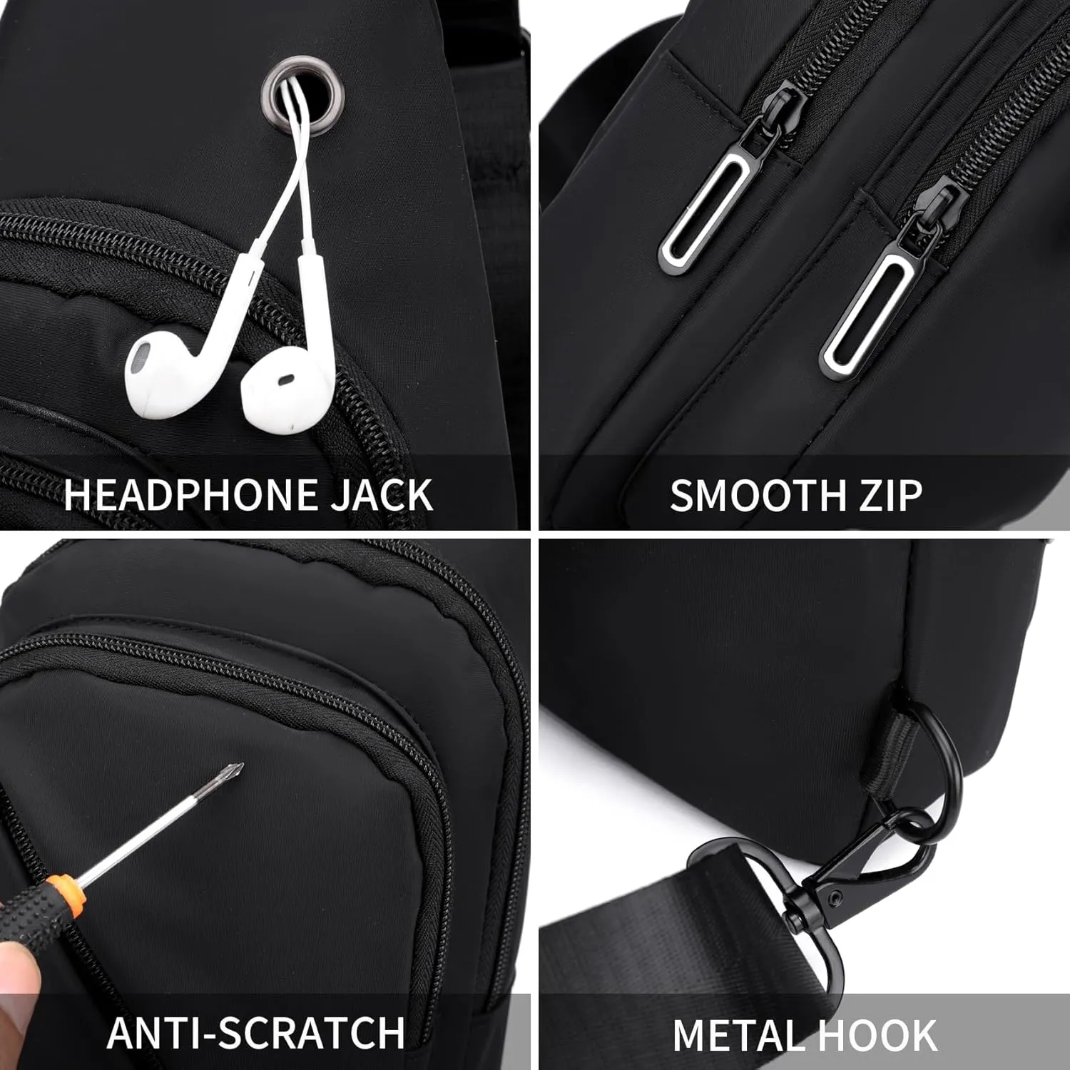 Seoky Rop Sling Bag for Men Women, Small Nylon Crossbody Bag Trendy, Casual Shoulder Chest Bag for Travel Running Hiking Black