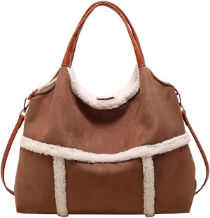 Sherpa Suede Tote Bag for Women Fall Winter Vintage Top Handle Large Handbag Crossbody Hobo Bags