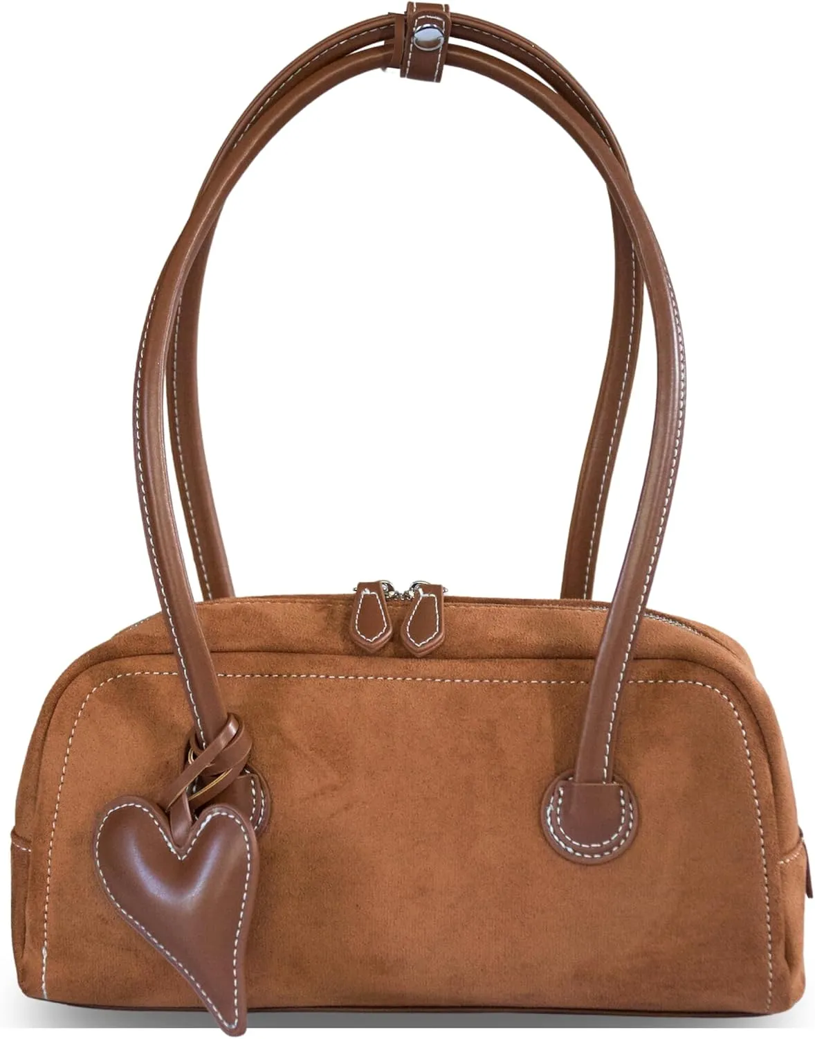 Shoulder Bag for Women Vegan leather Vegan Suede Vintage Handbag Retro Classic Small Hobo Purse with Heart Charm