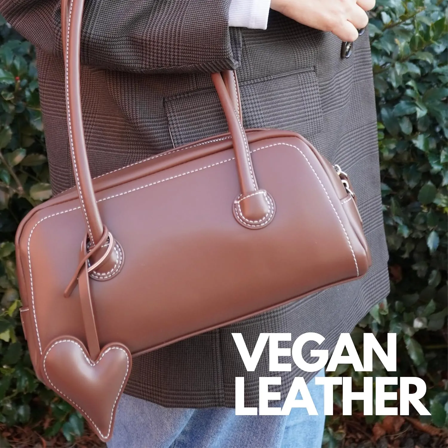 Shoulder Bag for Women Vegan leather Vegan Suede Vintage Handbag Retro Classic Small Hobo Purse with Heart Charm