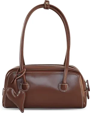 Shoulder Bag for Women Vegan leather Vegan Suede Vintage Handbag Retro Classic Small Hobo Purse with Heart Charm