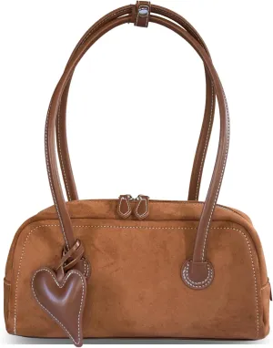Shoulder Bag for Women Vegan leather Vegan Suede Vintage Handbag Retro Classic Small Hobo Purse with Heart Charm