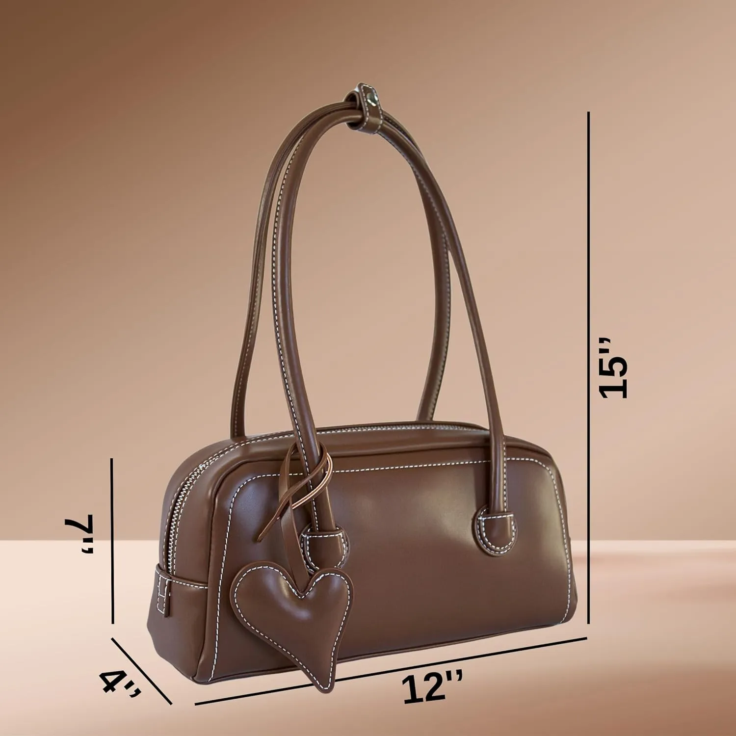 Shoulder Bag for Women Vegan leather Vegan Suede Vintage Handbag Retro Classic Small Hobo Purse with Heart Charm
