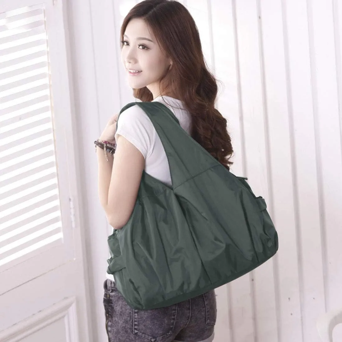 Shoulder Bag for Women, Waterproof Shopping Lightweight Work Purse and Handbag Travel Tote Oxford Nylon Large Capacity Hobo