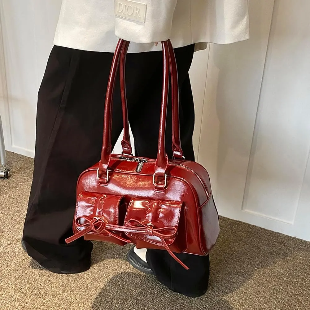 Shoulder Bags for Women Y2k Small Shoulder Bag Red Purse Burgundy Purse Coquette Bow Purse Trendy Red Shoulder Ba