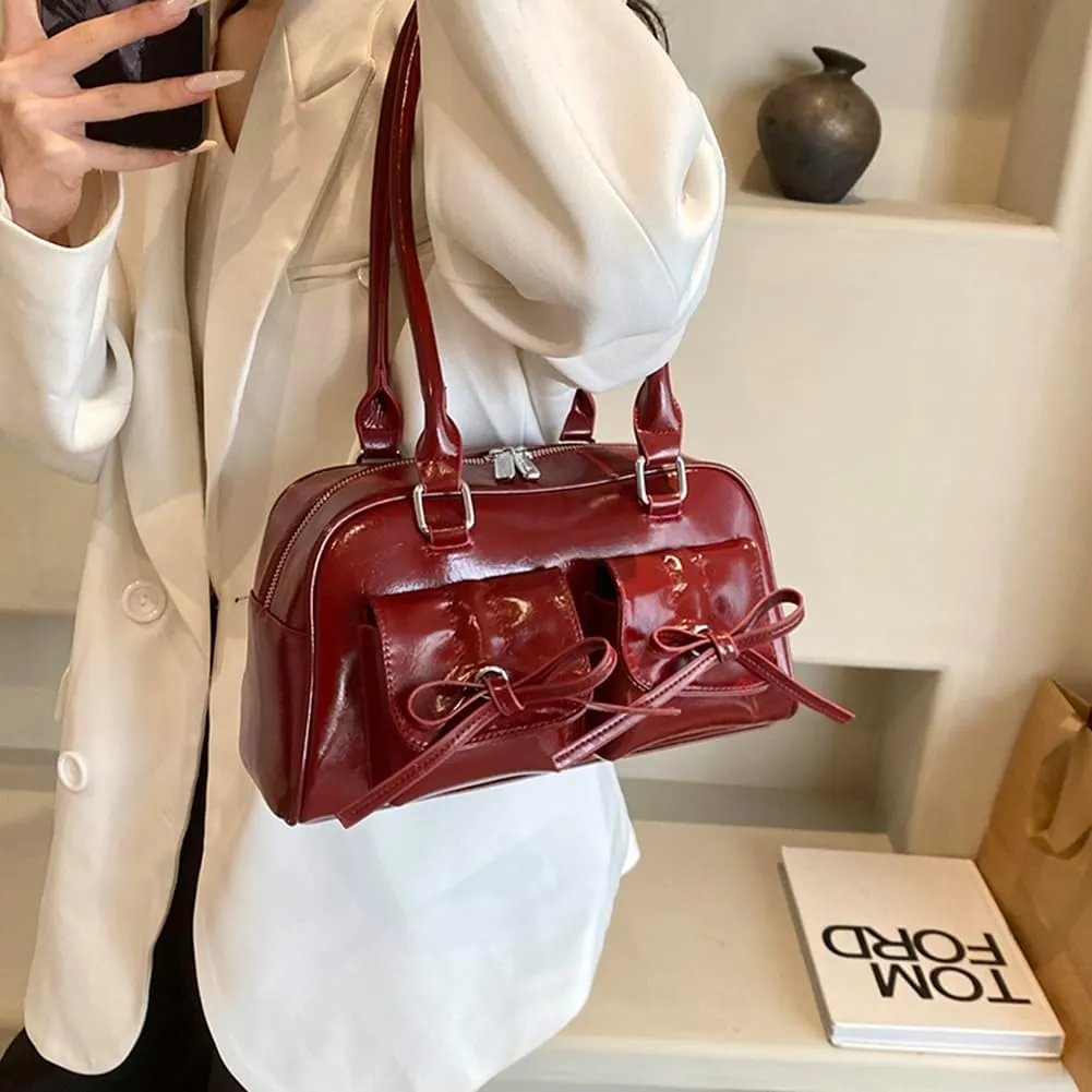Shoulder Bags for Women Y2k Small Shoulder Bag Red Purse Burgundy Purse Coquette Bow Purse Trendy Red Shoulder Ba