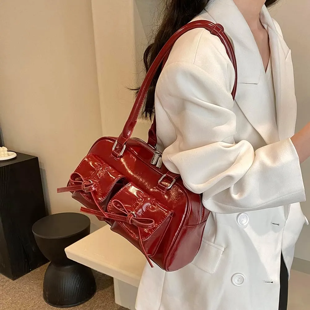 Shoulder Bags for Women Y2k Small Shoulder Bag Red Purse Burgundy Purse Coquette Bow Purse Trendy Red Shoulder Ba