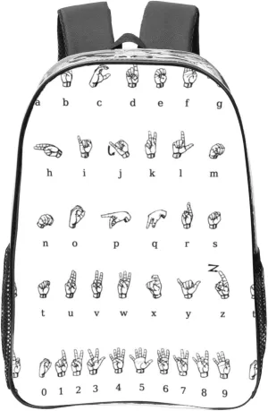 Sign Language Alphabet Print Functional Transparent Backpack Pvc Clear Bag Compartment Pockets Everyday Use﻿