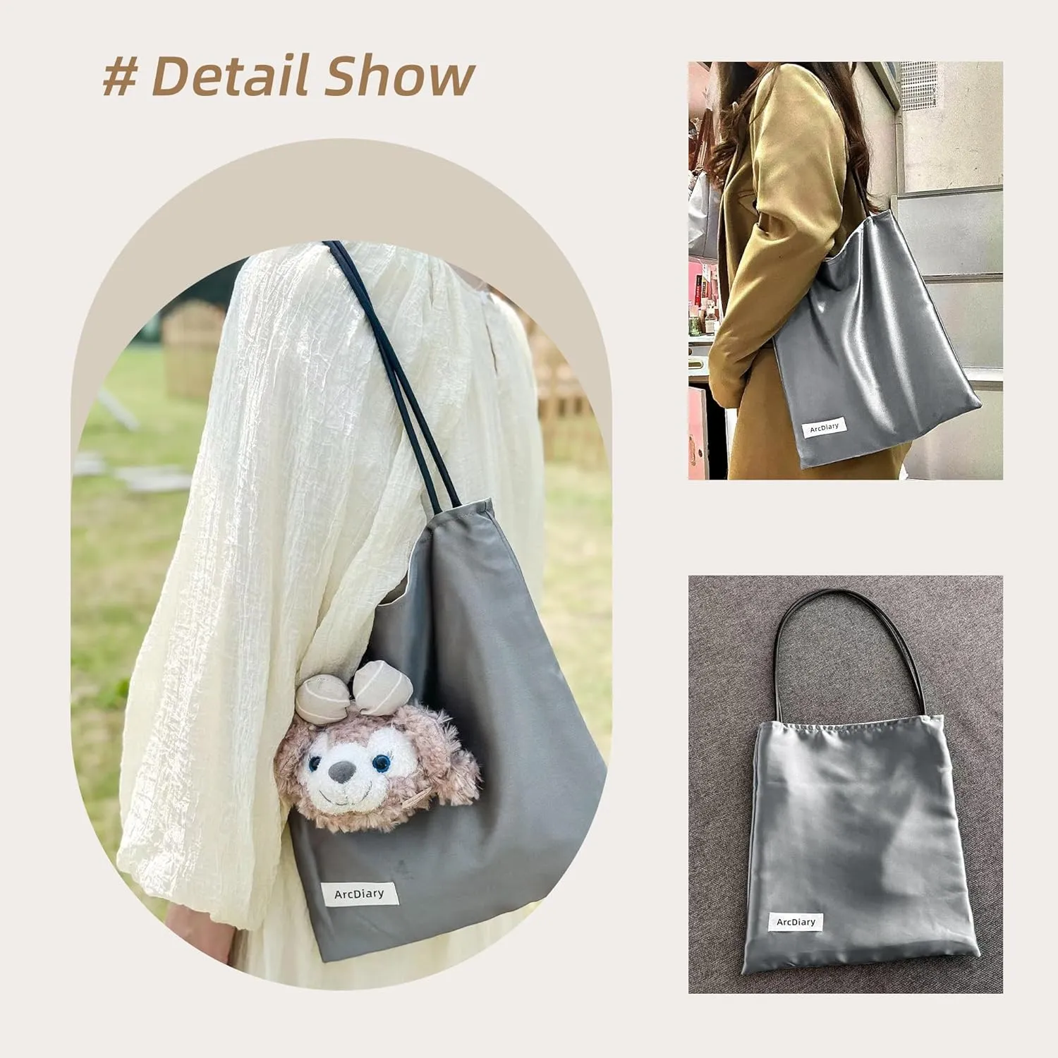 Silk Hobo Bags for Women,Casual Tote Bag,Large Capacity Shoulder Handbags with Inner Pockets
