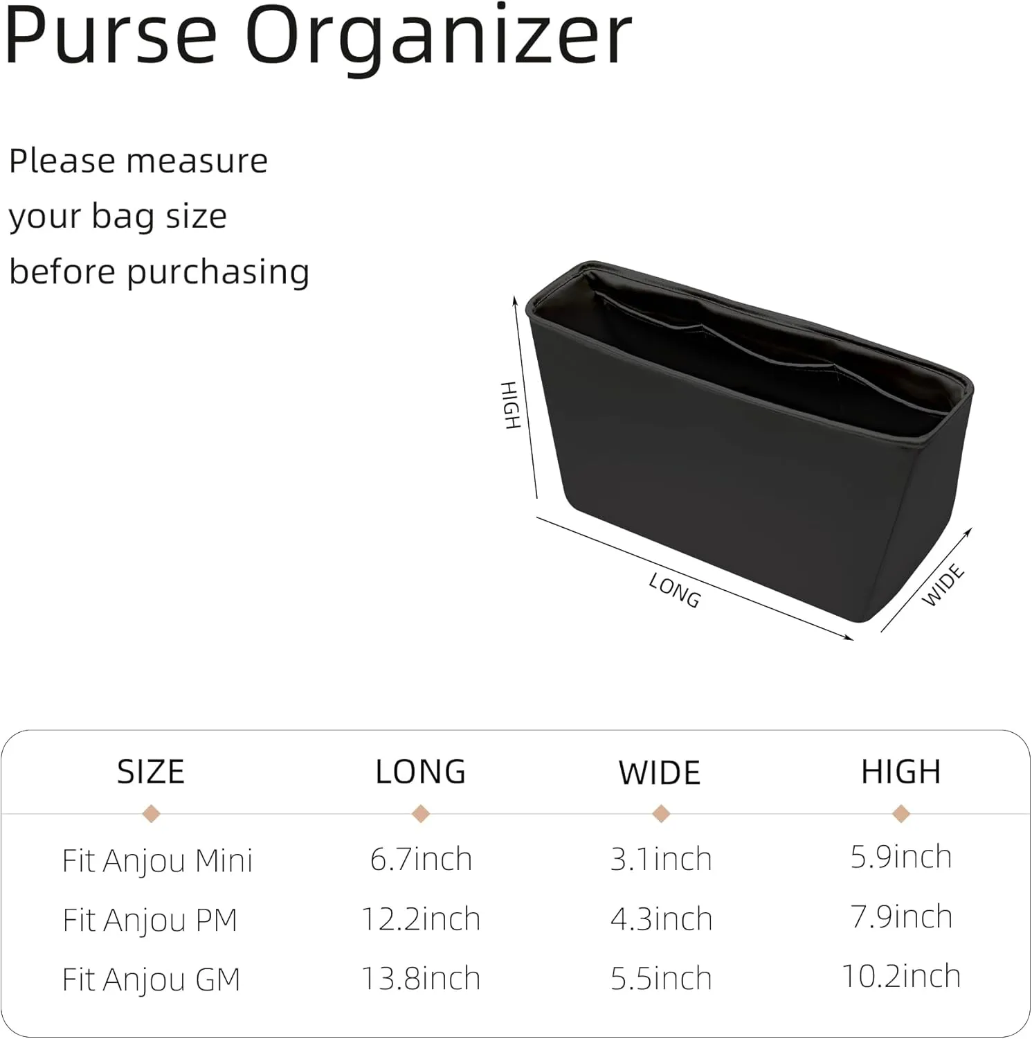 Silk Purse Organizer for Anjou Mini/PM/GM,Insert Bag in Bag,Luxury Handbag Tote Lining Bag Shapers(PM,Black)