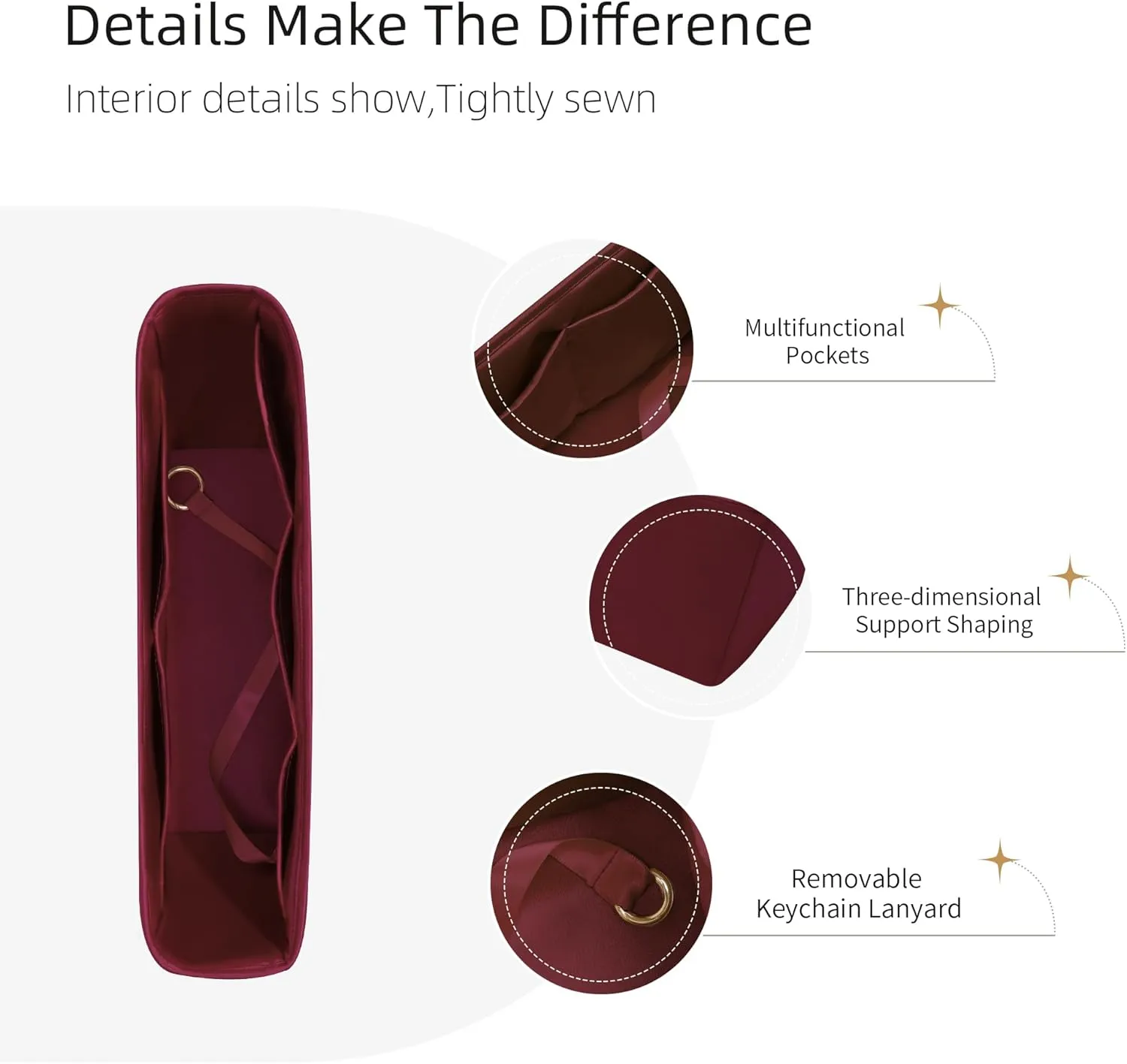 Silk Purse Organizer for Anjou Mini/PM/GM,Insert Bag in Bag,Luxury Handbag Tote Lining Bag Shapers(PM,Burgundy)
