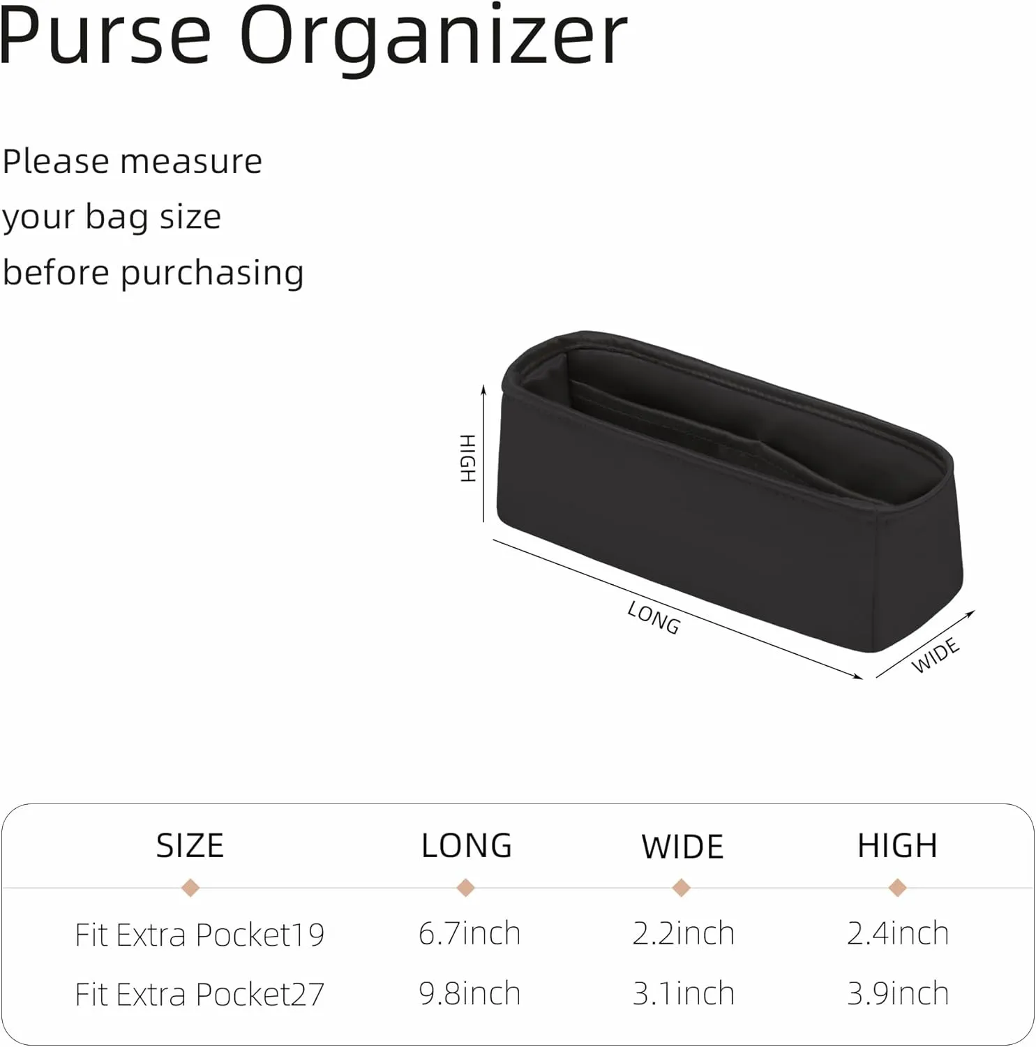 Silk Purse Organizer for Extra Pocket L19/L27,Insert Bag in Bag,Luxury Handbag Tote Lining Bag Shapers(L19,Black)