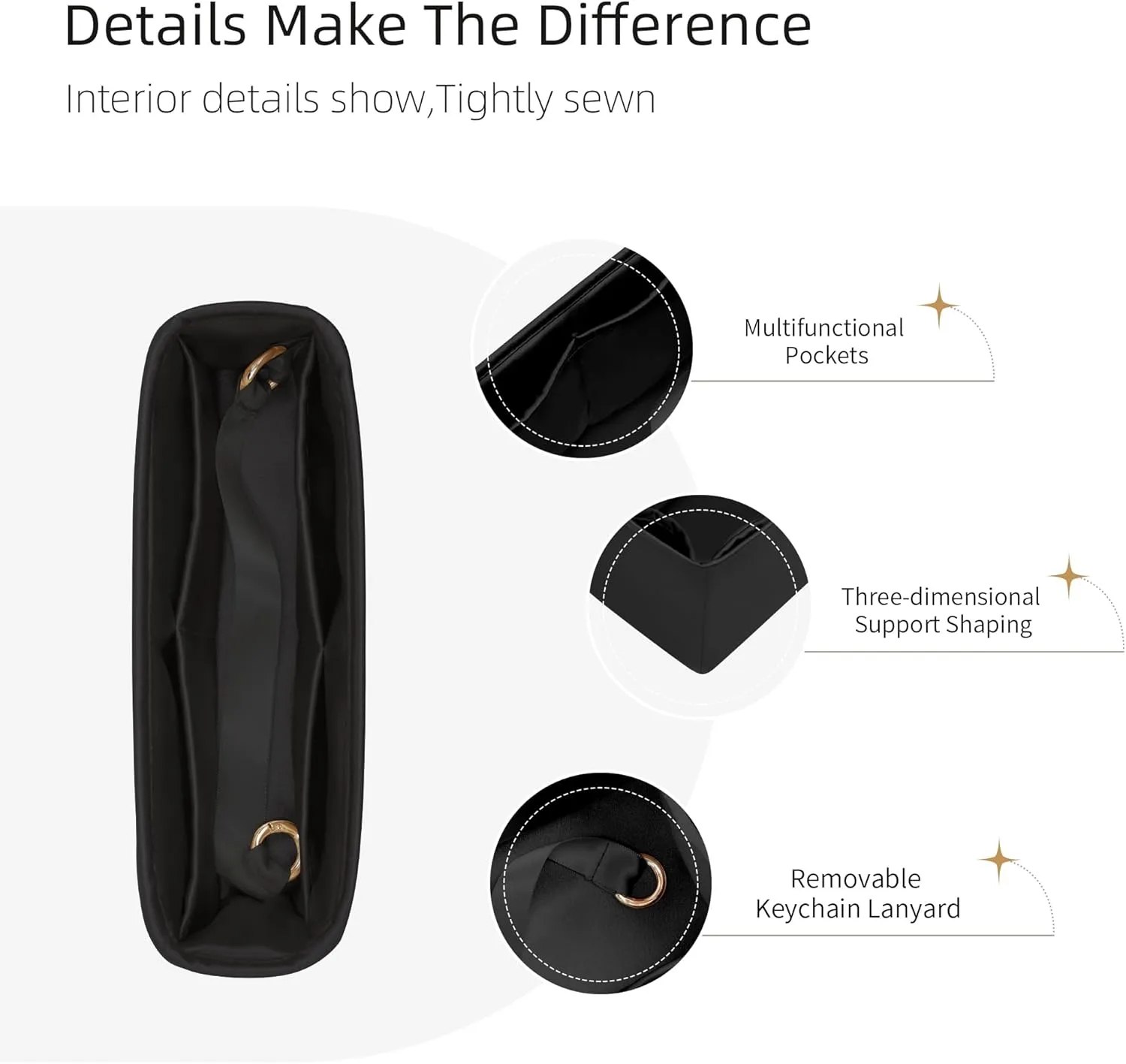 Silk Purse Organizer for Extra Pocket L19/L27,Insert Bag in Bag,Luxury Handbag Tote Lining Bag Shapers(L19,Black)