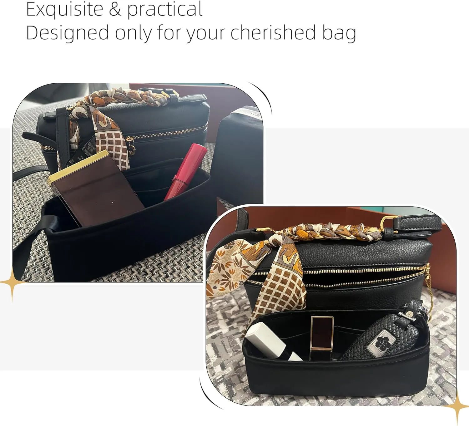 Silk Purse Organizer for Extra Pocket L19/L27,Insert Bag in Bag,Luxury Handbag Tote Lining Bag Shapers(L19,Black)