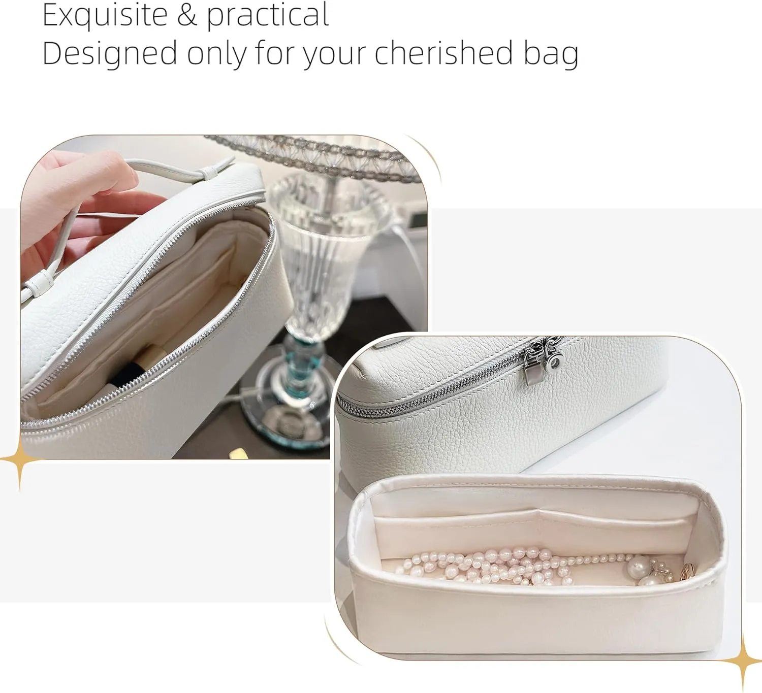 Silk Purse Organizer for Extra Pocket L19/L27,Insert Bag in Bag,Luxury Handbag Tote Lining Bag Shapers(L19,Craie)