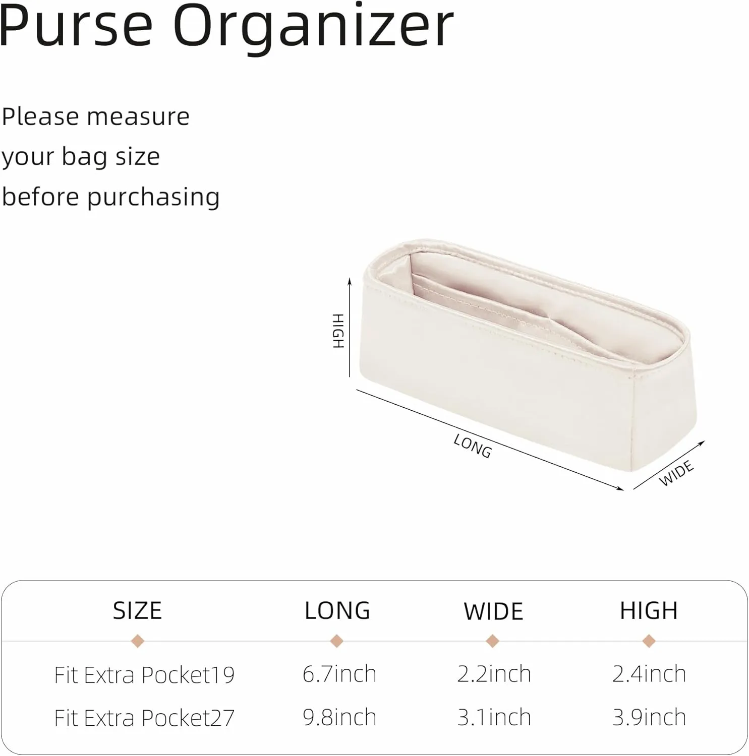Silk Purse Organizer for Extra Pocket L19/L27,Insert Bag in Bag,Luxury Handbag Tote Lining Bag Shapers(L19,Craie)