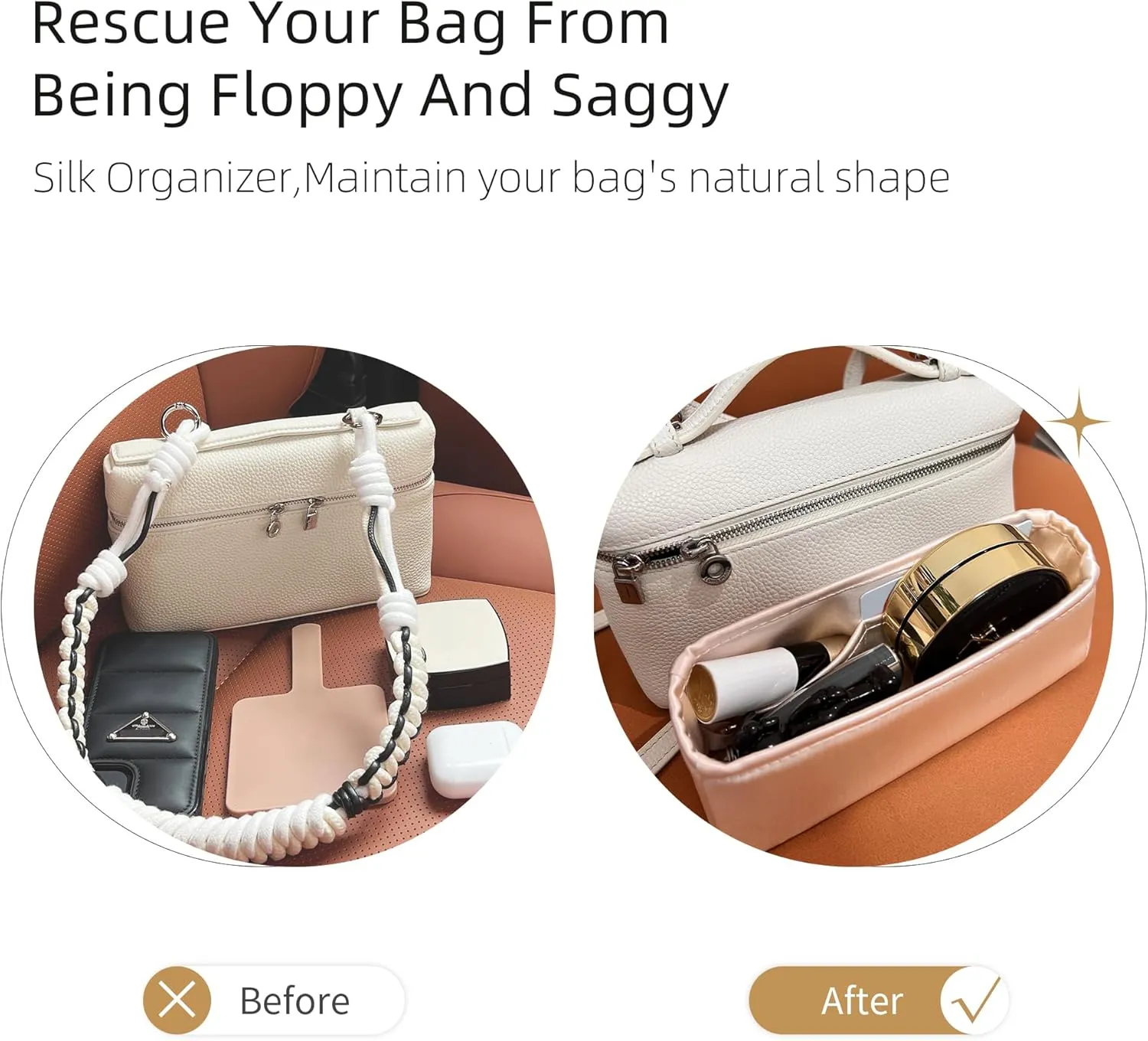 Silk Purse Organizer for Extra Pocket L19/L27,Insert Bag in Bag,Luxury Handbag Tote Lining Bag Shapers(L19,Craie)
