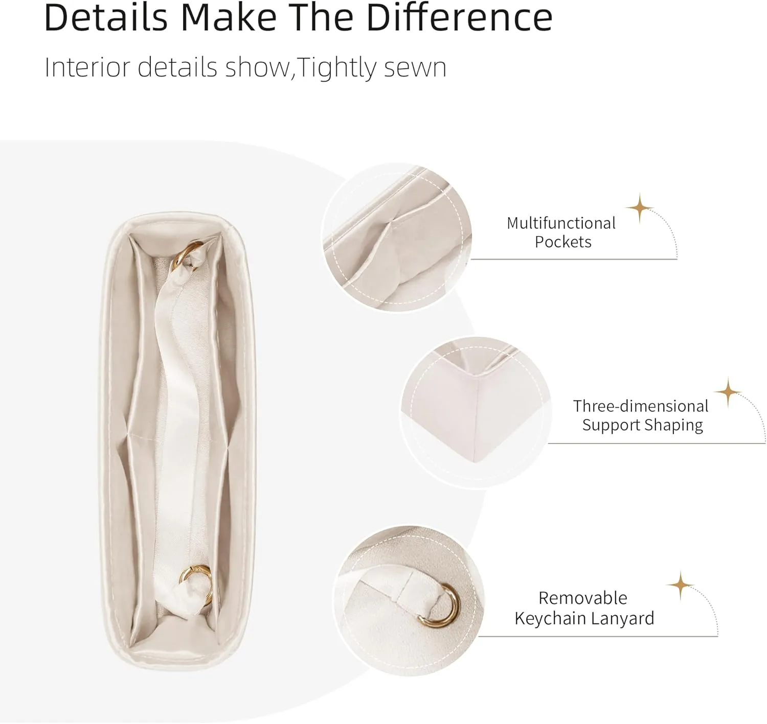 Silk Purse Organizer for Extra Pocket L19/L27,Insert Bag in Bag,Luxury Handbag Tote Lining Bag Shapers(L19,Craie)