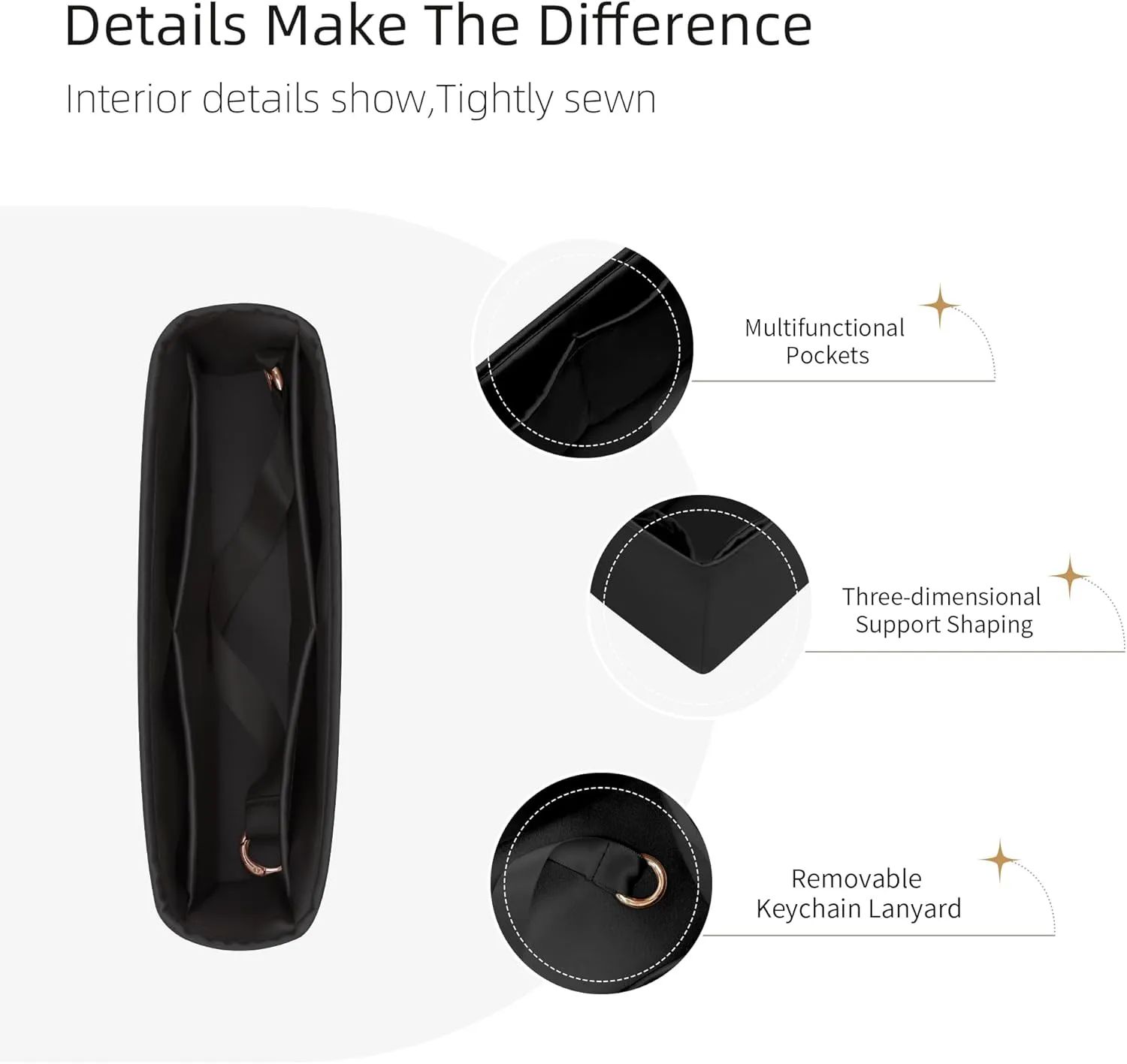 Silk Purse Organizer for Kelly Danse,Insert Bag in Bag,Luxury Handbag Tote Lining Bag Shapers(Danse22,Black)
