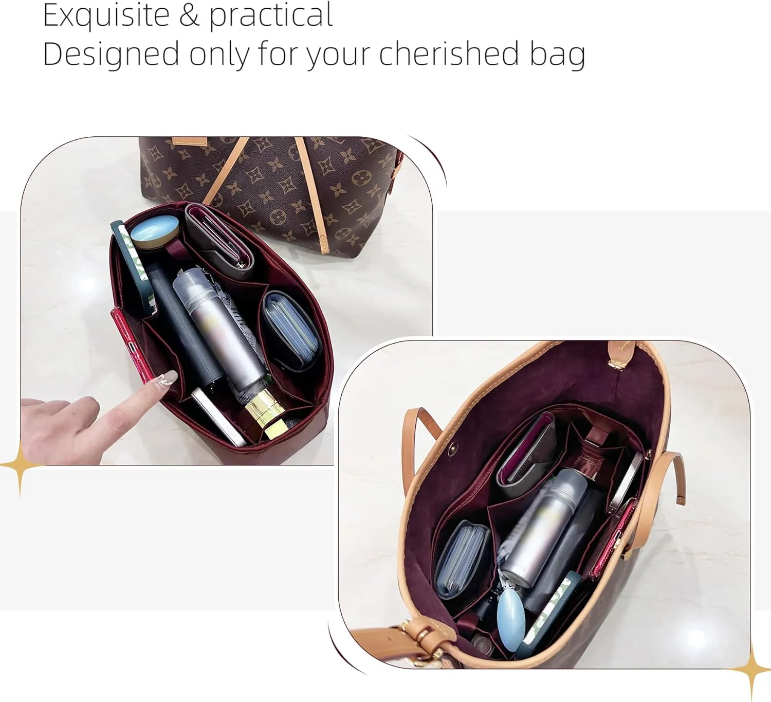 Silk Purse Organizer for LV Carryall PM/MM,Insert Bag in Bag,Luxury Handbag Tote Lining Bag Shapers(MM,Burgundy)