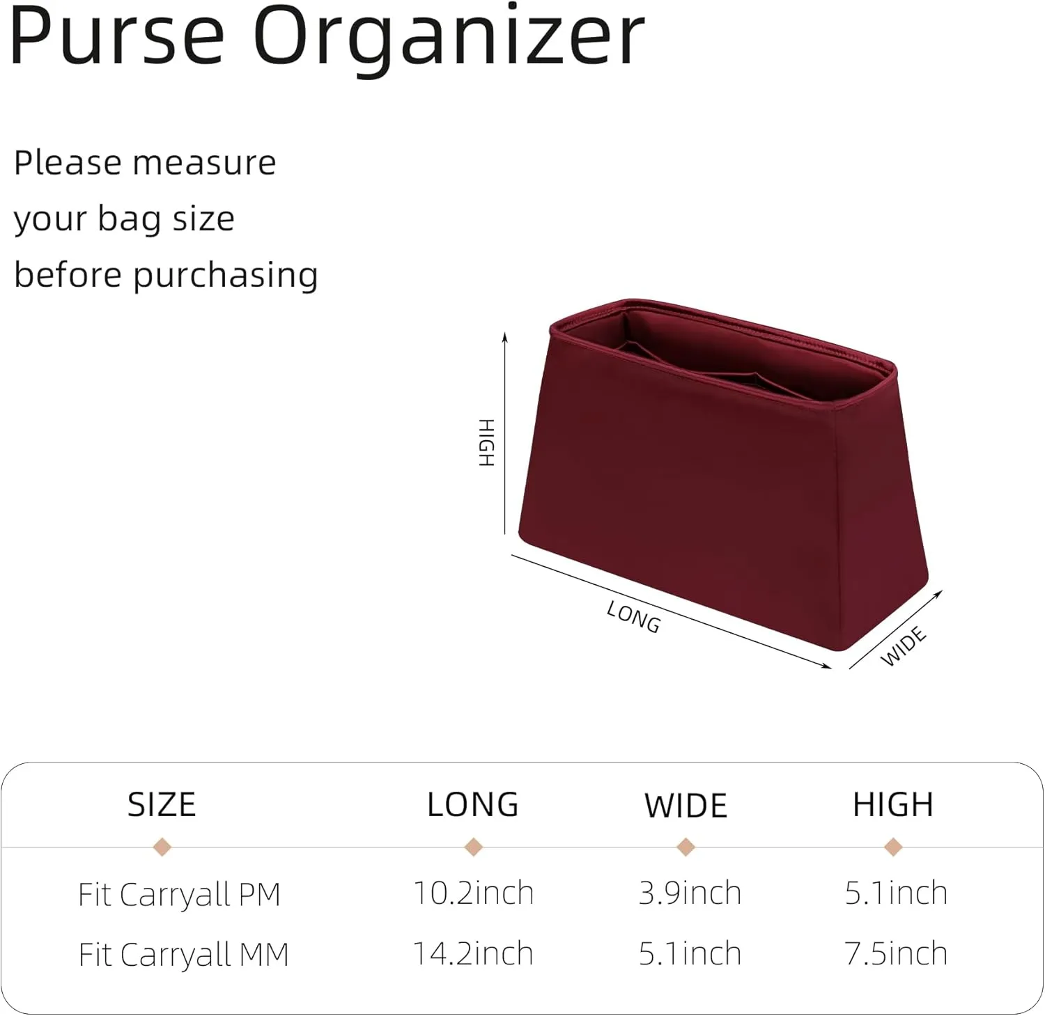 Silk Purse Organizer for LV Carryall PM/MM,Insert Bag in Bag,Luxury Handbag Tote Lining Bag Shapers(MM,Burgundy)
