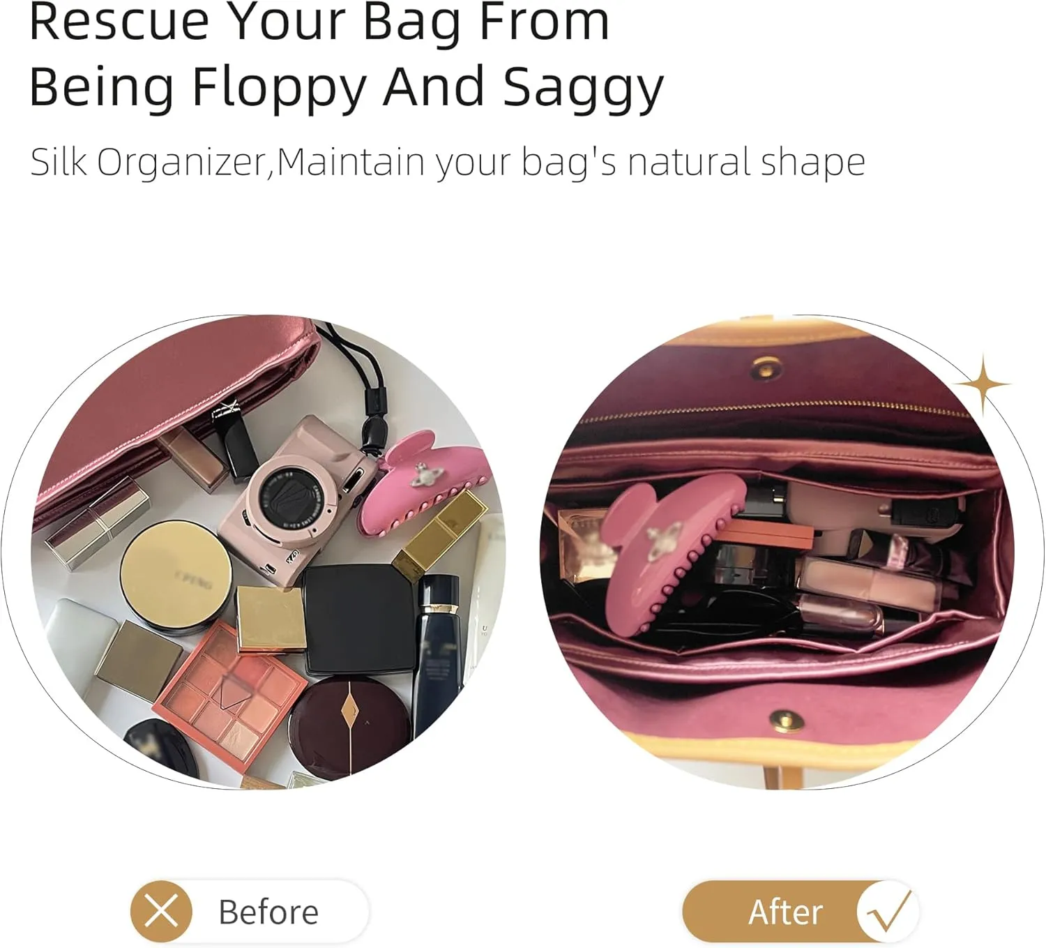 Silk Purse Organizer for LV Carryall PM/MM,Insert in Bag,Luxury Handbag Tote Lining Bag Shapers(MM,Cassis)
