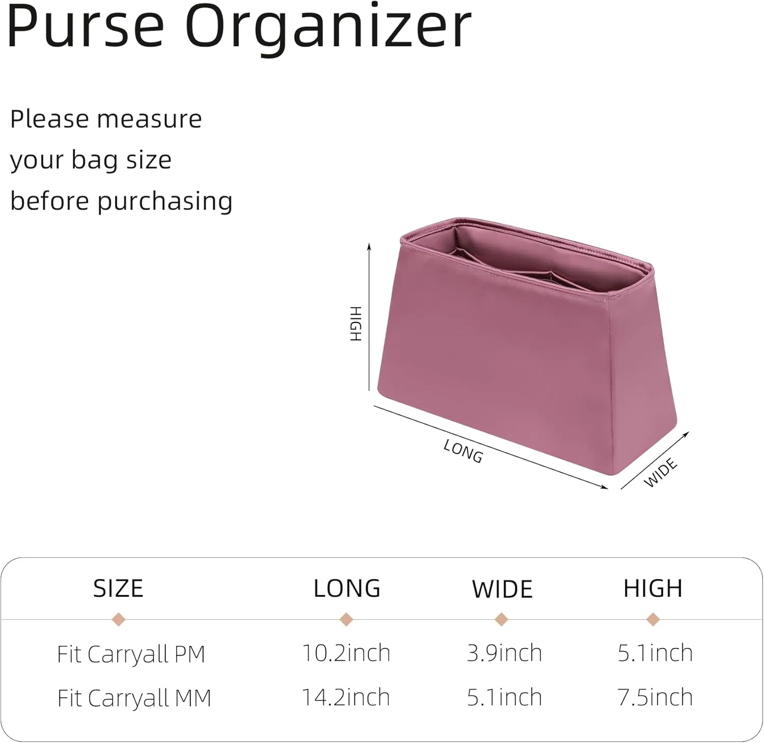 Silk Purse Organizer for LV Carryall PM/MM,Insert in Bag,Luxury Handbag Tote Lining Bag Shapers(MM,Cassis)