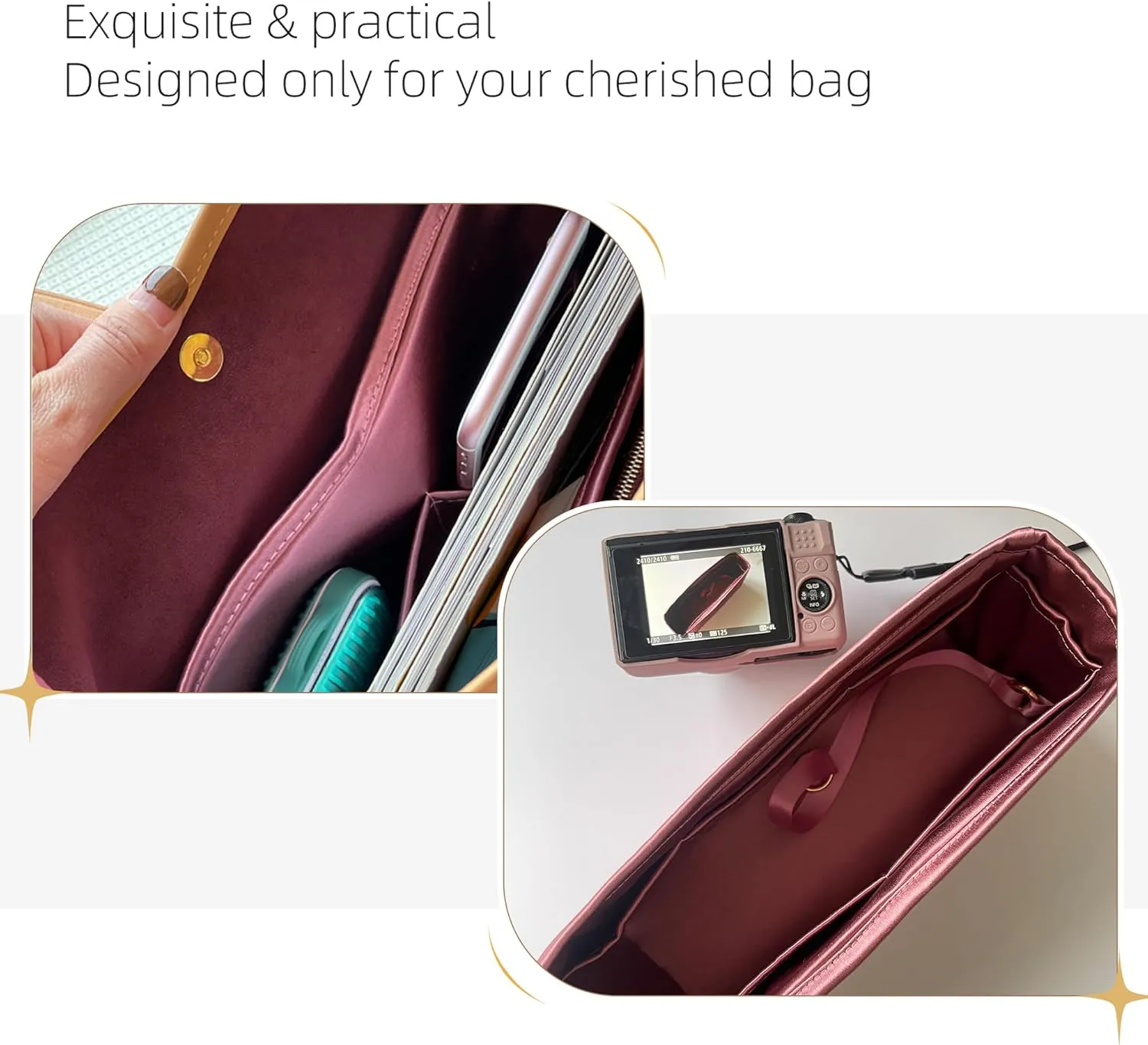 Silk Purse Organizer for LV Carryall PM/MM,Insert in Bag,Luxury Handbag Tote Lining Bag Shapers(MM,Cassis)