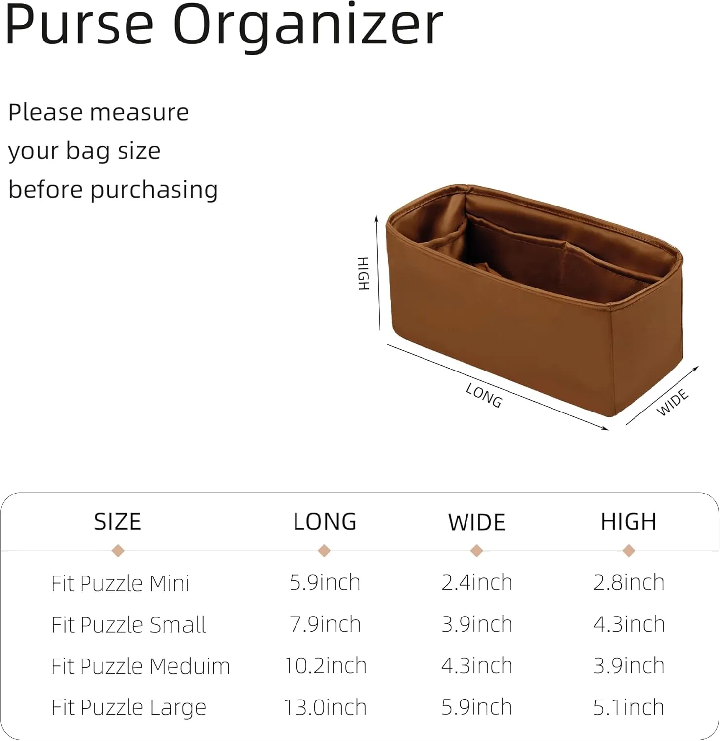 Silk Purse Organizer for Puzzle Mini/Small/Medium/Large,Insert Bag in Bag,Luxury Handbag Tote Lining Bag Shapers(Gold,Medium)