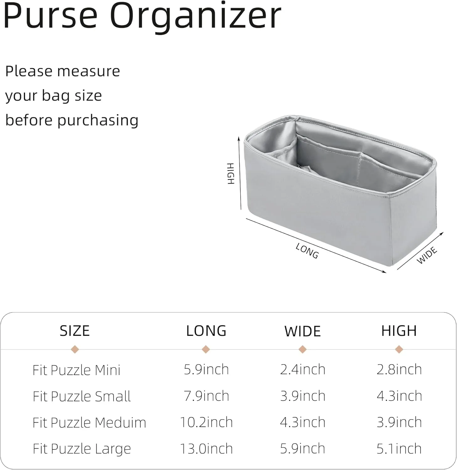 Silk Purse Organizer for Puzzle Mini/Small/Medium/Large,Insert Bag in Bag,Luxury Handbag Tote Lining Bag Shapers(Gris Meyer,Small)