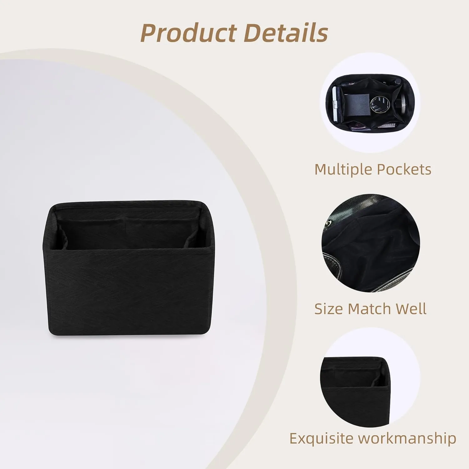 Silk Purse Organizer Insert fits Chanel Duma 23K/24B, Silky Smooth Bag Organizer, Large Capacity Inner Bag, Luxury Handbag Tote Shaper (Small, Black)