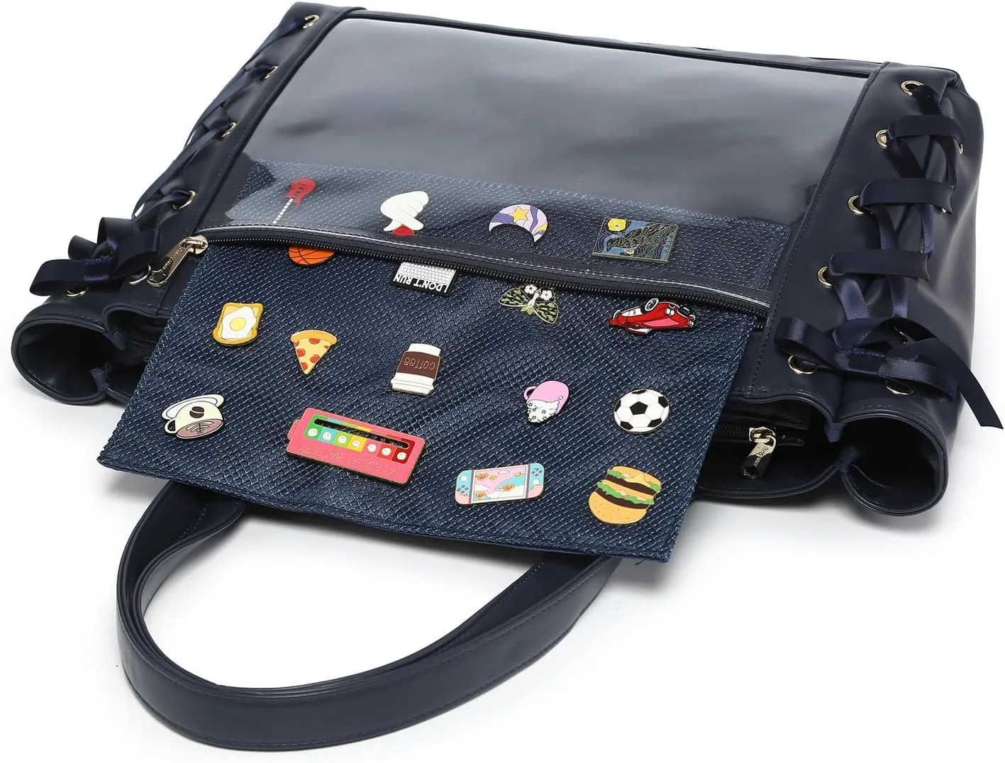 Silk Ribbon Tote Bag Ita Bag Shoulder Bag Faux Leather Kawaii Purses and Handbags with Pin Display