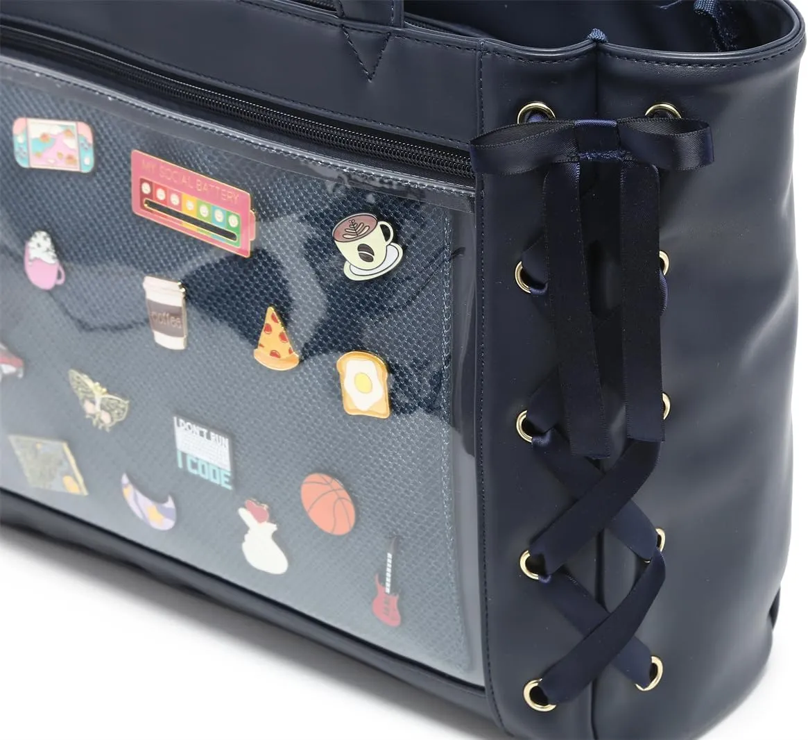 Silk Ribbon Tote Bag Ita Bag Shoulder Bag Faux Leather Kawaii Purses and Handbags with Pin Display