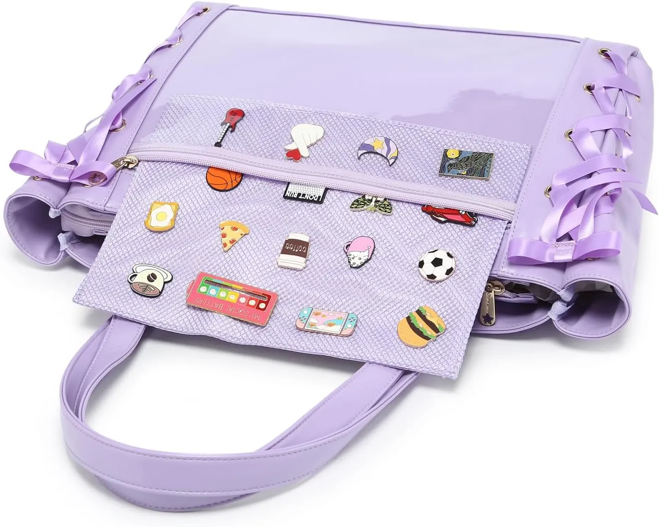Silk Ribbon Tote Bag Ita Bag Shoulder Bag Faux Leather Kawaii Purses and Handbags with Pin Display
