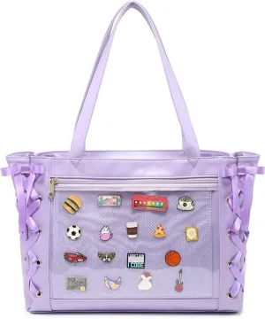 Silk Ribbon Tote Bag Ita Bag Shoulder Bag Faux Leather Kawaii Purses and Handbags with Pin Display
